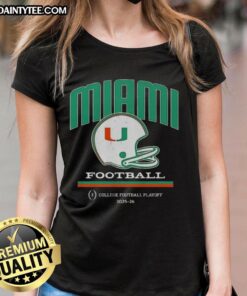 Nice Miami Hurricanes helmet on a ladies tee for the CFP College Football Playoff 2025-26, showcasing team spirit.