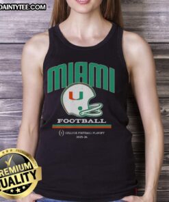 Alt Text: Stylish Miami Hurricanes helmet graphic on a tank top for CFP College Football Playoff 2025-26.