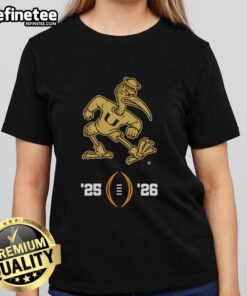 Miami Hurricanes NCAA College Football Playoff 2025-2026 ladies tee featuring Sebastian the Ibis mascot design.