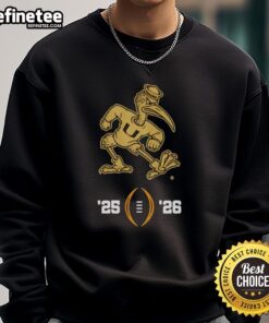 Alt Text: Miami Hurricanes NCAA College Football Playoff 2025-2026 sweatshirt featuring Sebastian the Ibis mascot design.