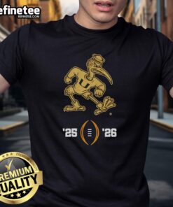 Alt Text: Miami Hurricanes NCAA College Football Playoff 2025-2026 T-Shirt featuring Sebastian the Ibis mascot design.