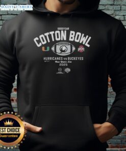 2025 Goodyear Cotton Bowl hoodie featuring Miami Hurricanes vs Ohio State Buckeyes design, perfect for fans.
