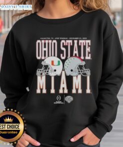 2026 Miami Hurricanes vs Ohio State Buckeyes playoff quarterfinal sweatshirt showcasing team logos and vibrant colors.