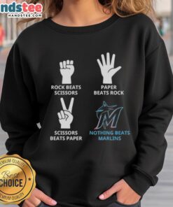 Nice Miami Marlins sweatshirt featuring 'Nothing Beats Rock, Paper, Scissors' design, perfect for fans and casual wear.