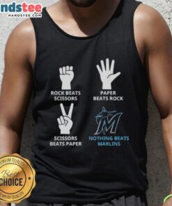 Stylish Miami Marlins tank top featuring 'Nothing Beats Rock, Scissors, Paper Beats Rock, Scissors Beats Paper' design.