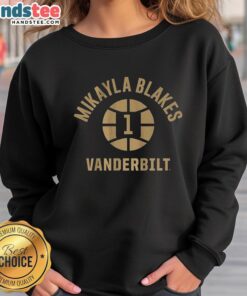 Alt Text: Mikayla Blake's Vanderbilt Commodores Basketball sweatshirt featuring her name and number 1, perfect for fans.