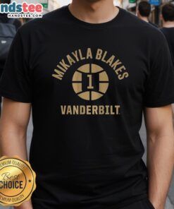 Alt Text: Nice Mikayla Blakes Vanderbilt Commodores Basketball Name and Number 1 T-Shirt featuring bold team colors and logo.