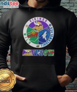 Nice Minnesota City sports hoodie featuring Vikings, Timberwolves, and Wild logos for fans of all three teams.