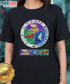 Nice Minnesota City Sports Vikings Timberwolves Wild logo on a ladies tee, perfect for local fans and sports enthusiasts.