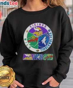 Nice Minnesota City sports sweatshirt featuring Vikings, Timberwolves, and Wild logos for fans of all three teams.