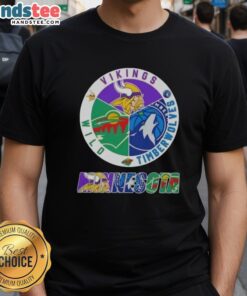 Alt Text: Nice Minnesota City Sports T-Shirt featuring Vikings, Timberwolves, and Wild logos for fans of Minnesota teams.