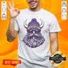 Alt Text: Minnesota Vikings mascot in a beanie and sunglasses t-shirt, showcasing team spirit and style in vibrant colors.