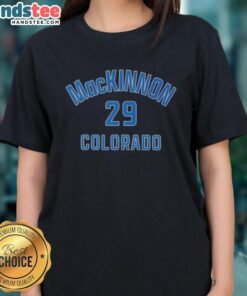 Ladies' tee featuring Nathan MacKinnon, Colorado, with name and number 29, perfect for hockey fans.