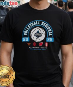 2025 NCAA Division I Women's Volleyball T-Shirt featuring Longhorns, Hoosiers, Wisconsin, and Stanford logos.