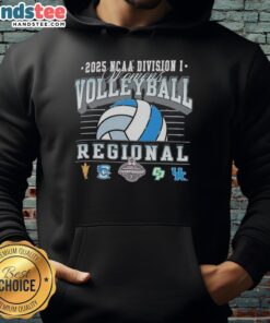 Alt Text: 2025 NCAA Division I Women's Volleyball Regionals hoodie featuring Arizona State, Creighton Bluejays, Cal Poly, Kentucky.