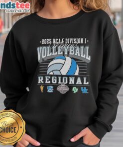 2025 NCAA Division I Women's Volleyball Regionals sweatshirt featuring Arizona State, Creighton Bluejays, and Cal Poly designs.