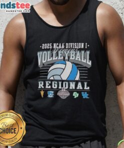 2025 NCAA Division I Women's Volleyball Regionals tank top featuring Arizona State, Creighton Bluejays, and Cal Poly.