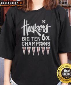 2025 Nice Nebraska Cornhuskers Volleyball Big Ten 6x Champions Ladies Tee showcasing team pride and style.