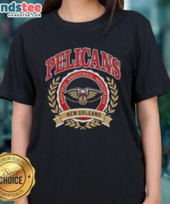 Alt Text: Ladies' tee featuring the New Orleans Pelicans NBA crest, perfect for fans of the National Basketball Association.
