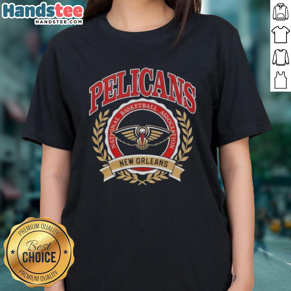 nice-new-orleans-pelicans-national-basketball-association-crest-ladies-tee Alt Text: Ladies' tee featuring the New Orleans Pelicans NBA crest, perfect for fans of the National Basketball Association.