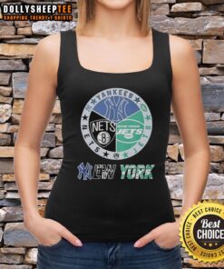 Stylish tank top featuring a mashup logo of New York Jets, Nets, and Yankees for sports fans.