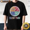 New York Knicks, New Jersey Devils, Yankees, Jets mashup logo T-shirt showcasing sports team pride in NYC colors.