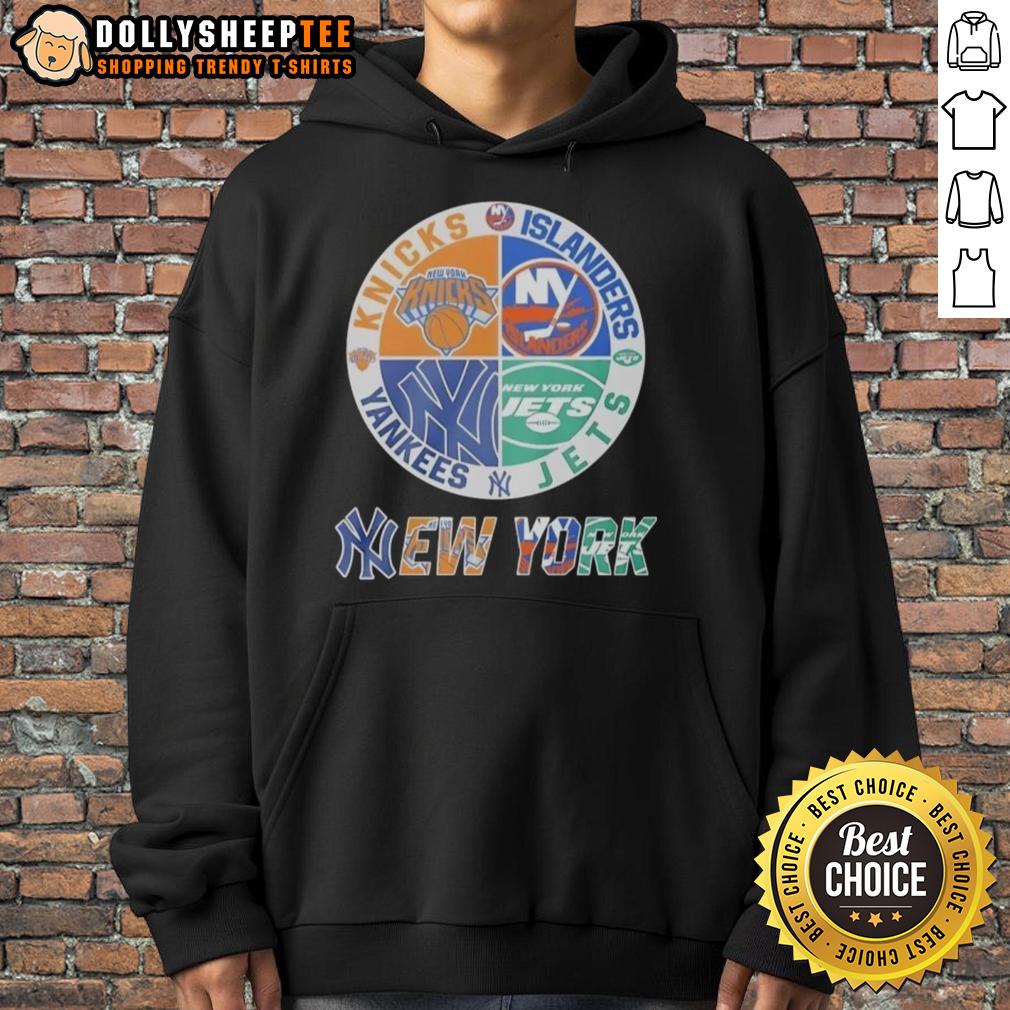 Nice New York Knicks New York Islanders New York Yankees And New York Jets Mashup Logo Hoodie New York Knicks, Islanders, Yankees, and Jets mashup logo hoodie showcasing iconic NYC sports teams.