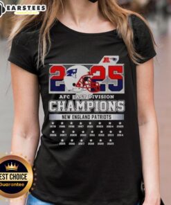 2025 AFC East Champions New York Patriots football helmet featured on a stylish ladies tee.