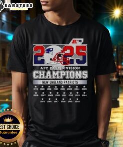 New York Patriots AFC East Division Champions 2025 T-Shirt featuring a bold football helmet design.