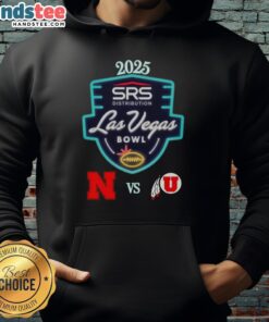 2025 Las Vegas Bowl hoodie featuring Nebraska Cornhuskers vs Utah Utes design at Allegiant Stadium.