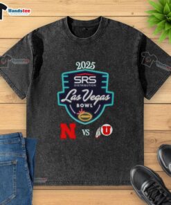 Official Nebraska Cornhuskers vs Utah Utes 2025 Las Vegas Bowl washed t-shirt displayed at Allegiant Stadium.