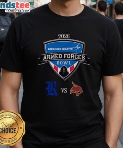 Alt Text: 2026 Lockheed Martin Armed Forces Bowl T-Shirt featuring Nice Official Rice Owls vs Texas State Bobcats matchup design.