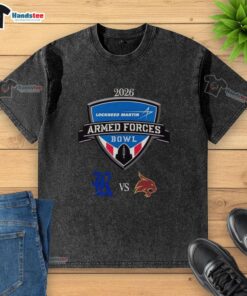2026 Lockheed Martin Armed Forces Bowl matchup shirt featuring Rice Owls vs Texas State Bobcats design.