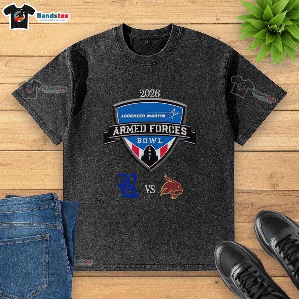 nice-official-rice-owls-vs-texas-state-bobcats-2026-lockheed-martin-armed-forces-bowl-matchup-washed-t-shirt 2026 Lockheed Martin Armed Forces Bowl matchup shirt featuring Rice Owls vs Texas State Bobcats design.
