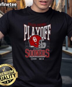 Alt Text: Oklahoma Sooners 2025-2026 College Football Playoff Bound Helmet T-Shirt featuring team colors and logo design.