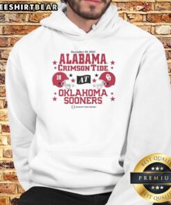 2025 CFP first round matchup hoodie featuring Oklahoma Sooners and Alabama Crimson Tide logos and designs.