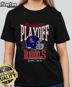 2025-2026 Ole Miss Rebels College Football Playoff Bound helmet design on a ladies tee shirt, perfect for fans.