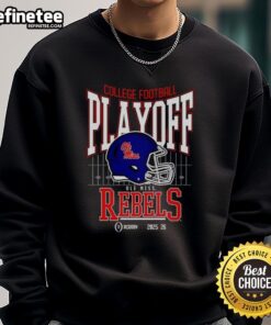 Alt Text: Nice Ole Miss Rebels 2025-2026 College Football Playoff Bound helmet sweatshirt in navy blue, showcasing team spirit.