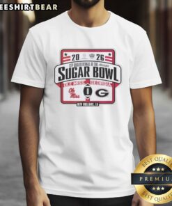 Nice Ole Miss Rebels vs Georgia Bulldogs Allstate Sugar Bowl CFP Quarterfinal t-shirt featuring team logos and game details.