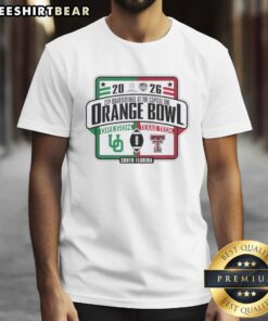 Orange Bowl 2026 T-Shirt featuring Oregon Ducks vs Texas Tech Red Raiders, perfect for college football fans in South Florida.
