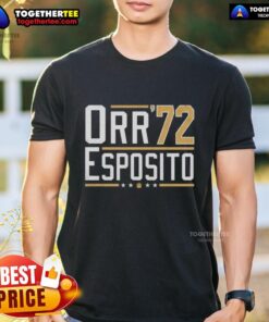 Alt Text: Nice Orr Esposito '72 Bobby Orr Bruins Legends T-Shirt featuring vintage design and iconic player graphics.