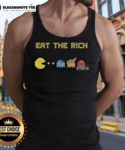 Nice Pacman Eat the Rich tank top featuring a vibrant graphic design, perfect for gamers and social justice advocates.