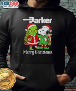 Alt Text: Nice Parker Hannifin X Grinch and Snoopy Merry Christmas Hoodie featuring festive designs and vibrant colors.