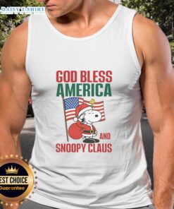 Nice Peanuts God Bless America and Snoopy Claus tank top featuring colorful design and festive characters.