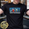 Nice Peanuts Snoopy and Friends Merry Christmas graphic T-shirt featuring colorful holiday lights and festive design.