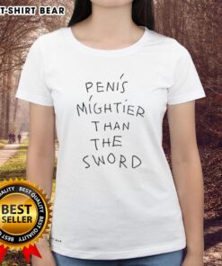 Womens tee featuring 'Nice Penis, Mightier Than The Sword' graphic, perfect for humor lovers and unique gift ideas.