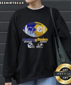 Cozy sweatshirt featuring Penn State Nittany Lions for Saturdays and Pittsburgh Steelers for Sundays football fans.