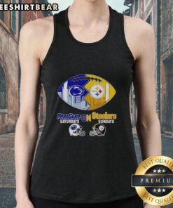 Stylish tank top featuring Penn State Nittany Lions and Pittsburgh Steelers logos, perfect for game days.