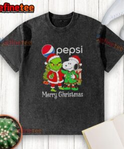 Alt Text: Nice Pepsi x Grinch and Snoopy Merry Christmas washed t-shirt featuring festive graphics and vibrant colors.
