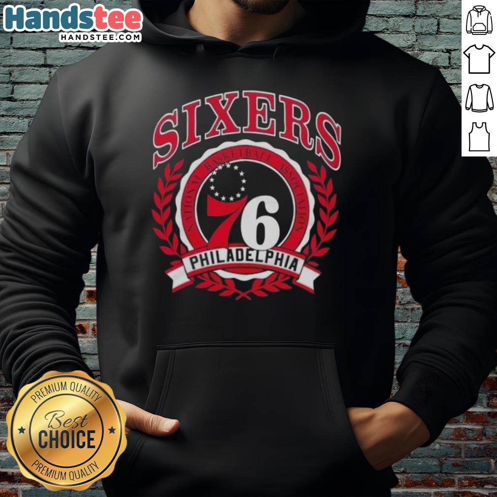 nice-philadelphia-76ers-national-basketball-association-crest-hoodie Alt Text: Cozy hoodie featuring the Philadelphia 76ers National Basketball Association crest, perfect for fans and casual wear.
